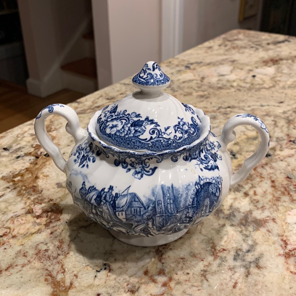 Blue Transferware sugar bowl